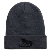 Iguana Embroidered 12 Inch Long Knitted Beanie - Heather-Charcoal OSFM