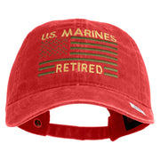 US Marines Retired Flag Design Embroidered Washed Solid Pigment Dyed Cotton Twill Brass Buckle Cap - Red OSFM