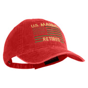 US Marines Retired Flag Design Embroidered Washed Solid Pigment Dyed Cotton Twill Brass Buckle Cap - Red OSFM