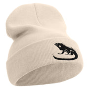 Iguana Embroidered 12 Inch Long Knitted Beanie - Birch OSFM