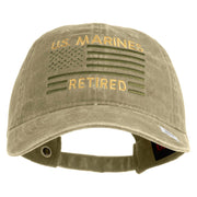 US Marines Retired Flag Design Embroidered Washed Solid Pigment Dyed Cotton Twill Brass Buckle Cap - Khaki OSFM