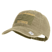 US Marines Retired Flag Design Embroidered Washed Solid Pigment Dyed Cotton Twill Brass Buckle Cap - Khaki OSFM