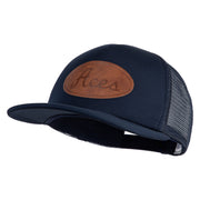Aces Faux Leather Patched Flat Bill Trucker Snapback Cap - Navy OSFM
