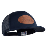 Aces Faux Leather Patched Flat Bill Trucker Snapback Cap - Navy OSFM