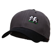 Twin Panda Bear Patched Two Tone Cotton Twill Low Profile Strap Cap - Black-Charcoal OSFM