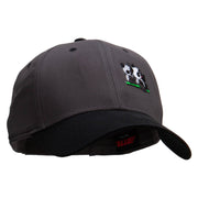 Twin Panda Bear Patched Two Tone Cotton Twill Low Profile Strap Cap - Black-Charcoal OSFM