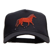 Trotting Equestrian Horse Solid Cotton Twill 5 panel Mesh Back Patched Cap