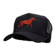 Trotting Equestrian Horse Solid Cotton Twill 5 panel Mesh Back Patched Cap