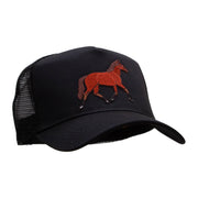 Trotting Equestrian Horse Solid Cotton Twill 5 panel Mesh Back Patched Cap