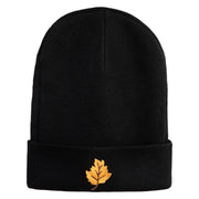Orange Fall Leaves Iron on Embroidered Patched 12 Inch Long Knitted Beanie - Black OSFM