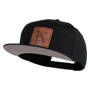 Old English K Faux Leather Patched Cotton Flat Bill Pro Cap - Black OSFM