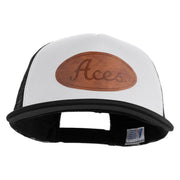 Aces Faux Leather Patched Flat Bill Trucker Snapback Cap - White Black OSFM