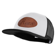 Aces Faux Leather Patched Flat Bill Trucker Snapback Cap - White Black OSFM