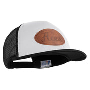 Aces Faux Leather Patched Flat Bill Trucker Snapback Cap - White Black OSFM