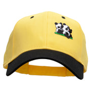 Twin Panda Bear Patched Two Tone Cotton Twill Low Profile Strap Cap - Black-Yellow OSFM