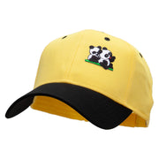 Twin Panda Bear Patched Two Tone Cotton Twill Low Profile Strap Cap - Black-Yellow OSFM