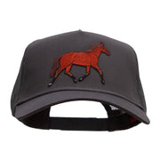 Trotting Equestrian Horse Solid Cotton Twill 5 panel Mesh Back Patched Cap