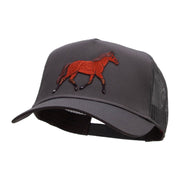 Trotting Equestrian Horse Solid Cotton Twill 5 panel Mesh Back Patched Cap