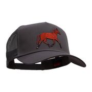 Trotting Equestrian Horse Solid Cotton Twill 5 panel Mesh Back Patched Cap