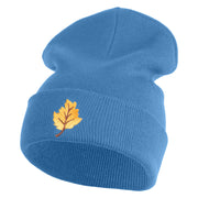Orange Fall Leaves Iron on Embroidered Patched 12 Inch Long Knitted Beanie - Sky Blue OSFM