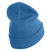 Orange Fall Leaves Iron on Embroidered Patched 12 Inch Long Knitted Beanie - Sky Blue OSFM