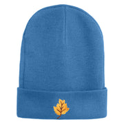 Orange Fall Leaves Iron on Embroidered Patched 12 Inch Long Knitted Beanie - Sky Blue OSFM