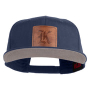 Old English K Faux Leather Patched Cotton Flat Bill Pro Cap - Navy OSFM