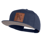 Old English K Faux Leather Patched Cotton Flat Bill Pro Cap - Navy OSFM