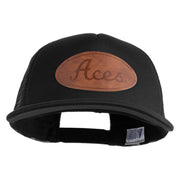 Aces Faux Leather Patched Flat Bill Trucker Snapback Cap - Black OSFM