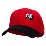 Twin Panda Bear Patched Two Tone Cotton Twill Low Profile Strap Cap - Black-Red OSFM