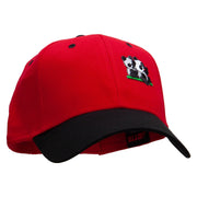 Twin Panda Bear Patched Two Tone Cotton Twill Low Profile Strap Cap - Black-Red OSFM