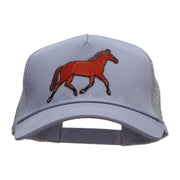 Trotting Equestrian Horse Solid Cotton Twill 5 panel Mesh Back Patched Cap