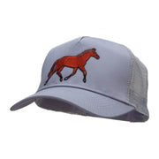 Trotting Equestrian Horse Solid Cotton Twill 5 panel Mesh Back Patched Cap