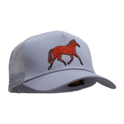 Trotting Equestrian Horse Solid Cotton Twill 5 panel Mesh Back Patched Cap