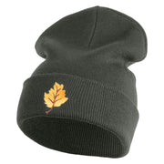 Orange Fall Leaves Iron on Embroidered Patched 12 Inch Long Knitted Beanie - Dark Grey OSFM