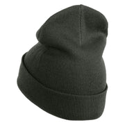 Orange Fall Leaves Iron on Embroidered Patched 12 Inch Long Knitted Beanie - Dark Grey OSFM