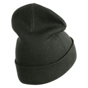 Orange Fall Leaves Iron on Embroidered Patched 12 Inch Long Knitted Beanie - Dark Grey OSFM