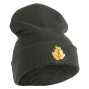 Orange Fall Leaves Iron on Embroidered Patched 12 Inch Long Knitted Beanie - Dark Grey OSFM