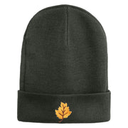 Orange Fall Leaves Iron on Embroidered Patched 12 Inch Long Knitted Beanie - Dark Grey OSFM