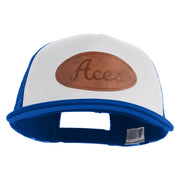 Aces Faux Leather Patched Flat Bill Trucker Snapback Cap - White Royal OSFM