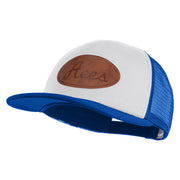 Aces Faux Leather Patched Flat Bill Trucker Snapback Cap - White Royal OSFM