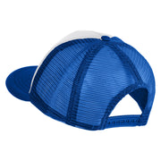 Aces Faux Leather Patched Flat Bill Trucker Snapback Cap - White Royal OSFM