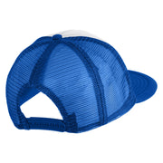 Aces Faux Leather Patched Flat Bill Trucker Snapback Cap - White Royal OSFM
