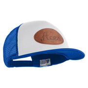 Aces Faux Leather Patched Flat Bill Trucker Snapback Cap - White Royal OSFM