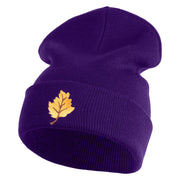 Orange Fall Leaves Iron on Embroidered Patched 12 Inch Long Knitted Beanie - Purple OSFM