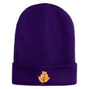 Orange Fall Leaves Iron on Embroidered Patched 12 Inch Long Knitted Beanie - Purple OSFM