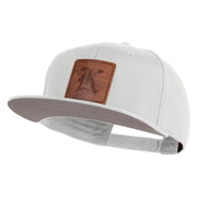 Old English K Faux Leather Patched Cotton Flat Bill Pro Cap - White OSFM