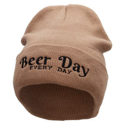 Beer Day Embroidered 12 inch Acrylic Cuffed Long Beanie - Khaki OSFM