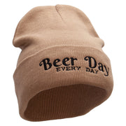 Beer Day Embroidered 12 inch Acrylic Cuffed Long Beanie - Khaki OSFM