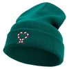 Candy Cane Embroidered 12 Inch Long Knitted Beanie - Dk-Green OSFM